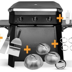 COZZE Plancha Grill Plancha Grill 800 inkl. Unterwagen und 12 tlg. XXL Plancha-Set