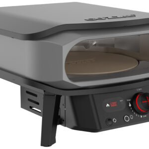 COZZE Pizzaofen Gas PREMIUM 34 cm 13" mit drehbarem Pizzastein & Digital-Thermometer - inkl. Hitzeschild