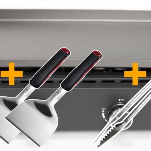 Grillfürst Plancha Grill 2 Brenner mit insgesamt 7 kW und Edelstahl Plancha inkl. 2 Stk. Plancha Spatel und Grillzange