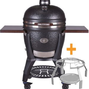 Monolith Grill AVANTGARDE.66 satin-matt Schwarz mit Gestell und Seitentischen inkl. Smoke Set