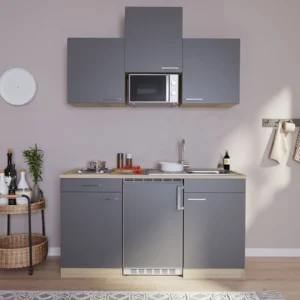 Respekta Küchenzeile KB150WGMI 150 cm Grau-Weiß Glänzend