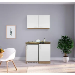 Respekta Miniküche MK100ESWOSC 100 cm Weiß-Eiche Sägerau Nachbildung