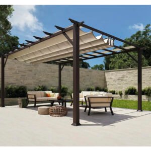 Aluminium Pergola Pavillon Florenz 11x16 inkl. verstellbarem Sonnensegel 350 x 505 cm Cocoa dunkelbraun