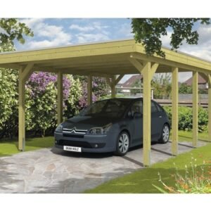 Einzelcarport SKAN HOLZ Friesland 397x555 cm mit Aluminium-Dach tauchimprägniert