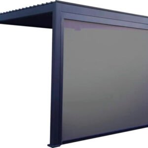 Pergola mit Lamellendach 3x3 Gestell RAL 7015 schiefergrau inkl. vertikaler Beschattung Wandbefestigung