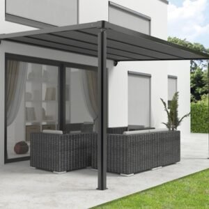 Pergola mit Stoffdach 3,94x3,94 Stoff uni anthrazit Gestell RAL 9011 graphitschwarz