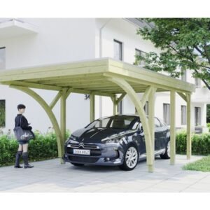 SKAN HOLZ Einzelcarport Friesland mit 2 Einfahrtsbögen und Pfostenankern 314x555 cm imprägniert